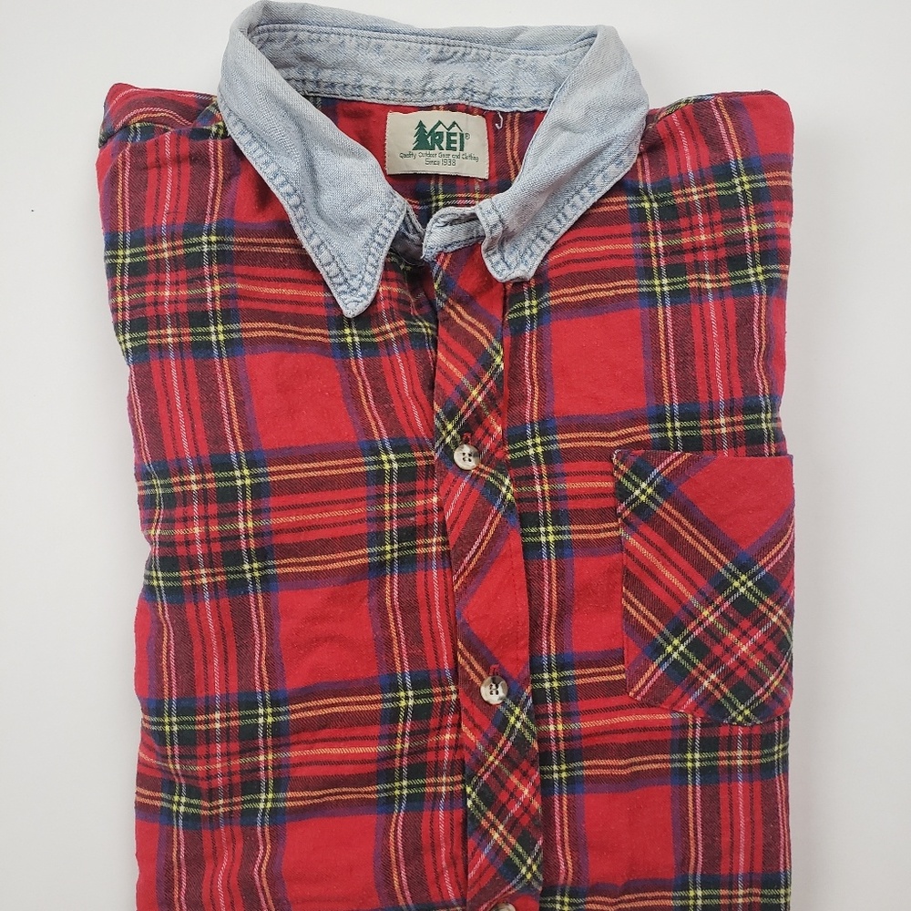 Rei long sleeve tartan polo shirt medium